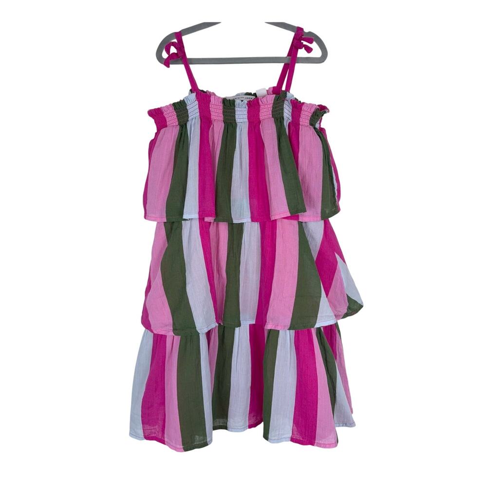 Janie and Jack Tiered Striped Dress in Pink Green Blue Girls Size 8